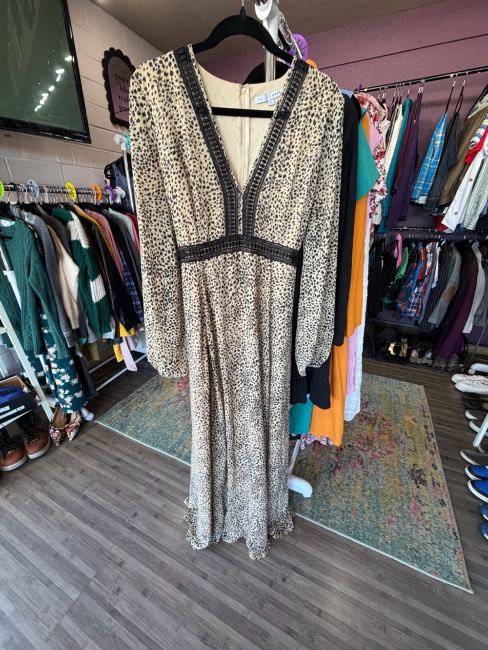 Baltic Born Women's Maxi Dress with Black Trim - Cream Cheetah Print - Picture 6 of 10